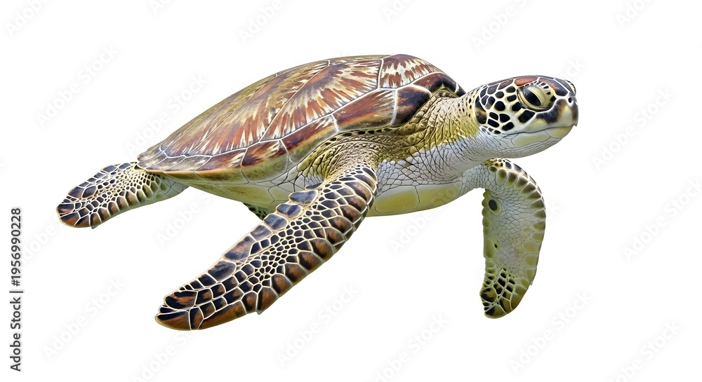 Fototapeta premium Marine Reptile Gliding Through Azure Waters, Captivating Sea Turtle Exhibiting Graceful Locomotion in a Submerged Realm