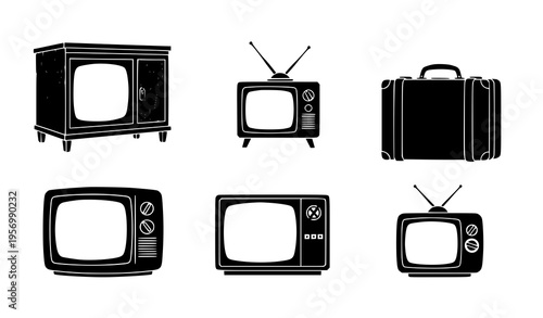 Old television silhouette vector illustration set of retro TV icons for minimalist design