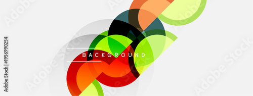 Abstract colorful circles overlap, creating dynamic visual effect. White background enhances vibrant shapes, modern design element.