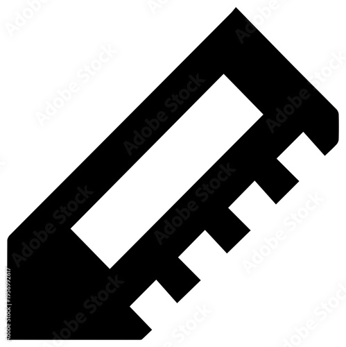 Solid black filled icon of a measurement unit representing a pixel or a block against a clean white background symbolizing digital dimensions graphic design elements and precise