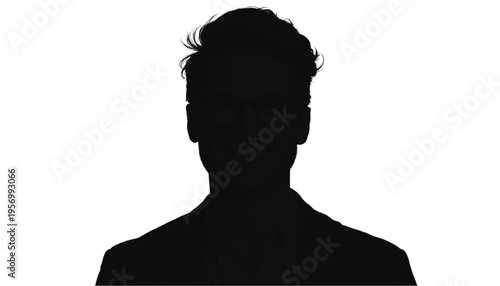 Silhouette portrait of an unknown man wearing a business jacket against a stark white background for.