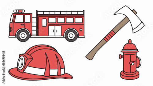 International firefighters day concept with fire truck helmet hydrant and axe representing bravery emergency service and rescue profession
