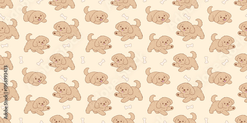 Adorable Cartoonish Puppies Illustration Set Isolated. Dog seamless pattern poster, banner, cards with cute blue brown dogs