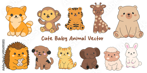 Animal wildlife clipart and sticker. Cartoon children's farm animals set. Cute village pets, small and large cattle, poultry, cat, dog and other animals