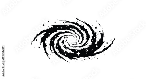 Abstract spiral galaxy design with stars a striking black silhouette