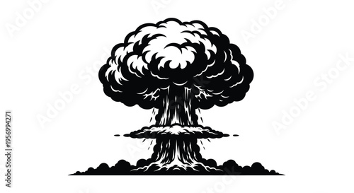 Dramatic mushroom cloud explosion depicted in stark black silhouette