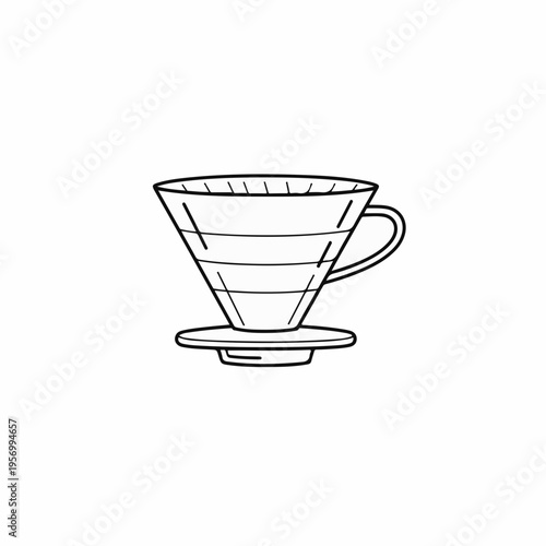 Minimalist pour-over coffee dripper vector icon, black outline, simple brew tool illustration