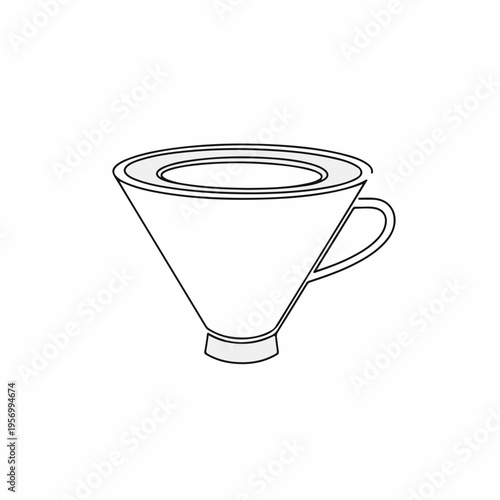 Minimalist outline vector illustration of a coffee pour-over dripper with a handle, ideal for cafe menus or web design