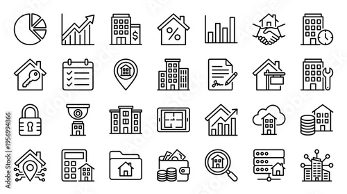 Real Estate Business Icons Set for Property Investment and Management Concepts