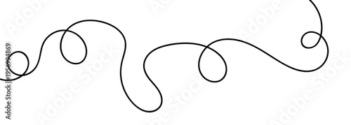 Continuous squiggle cable line creating abstract wavy vector illustration with flowing squiggles. Delicate borders with organic loops are created by tangled threads and abstract flowing curves.