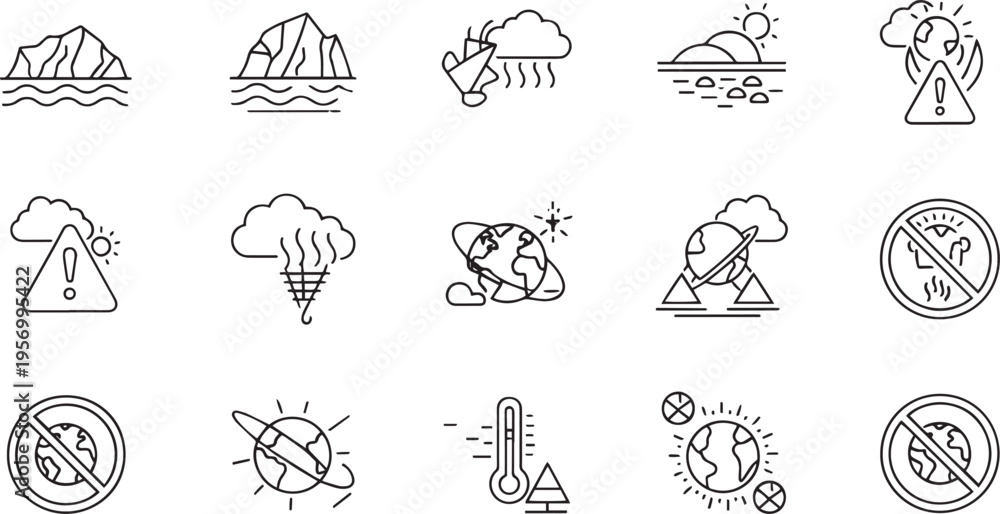 Fototapeta premium Global Warming and Climate Change Line Art Icons Set
