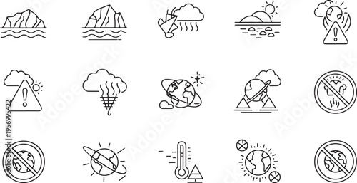 Global Warming and Climate Change Line Art Icons Set