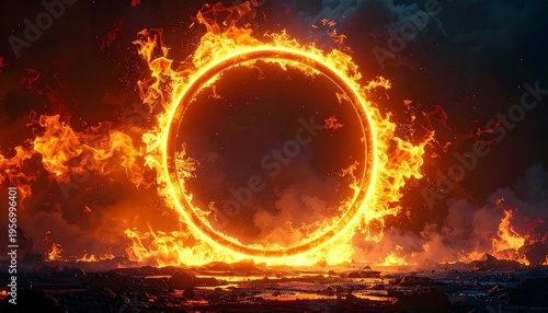 Fiery Ring Portal in a Dark, Mystical Landscape.