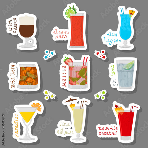 Set bright alcohol cocktails for celebration party