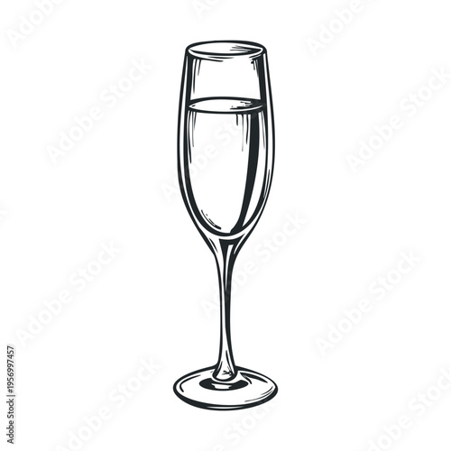 Champagne flute filled with sparkling wine is a classic hand-drawn illustration, perfect for elegant designs and festive celebrations.