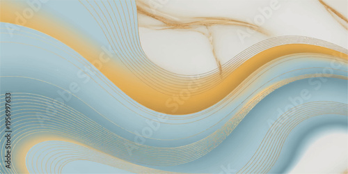 Abstract blue vector art illustration featuring a wavy curve pattern and light orange elements for a modern wallpaper backdrop design