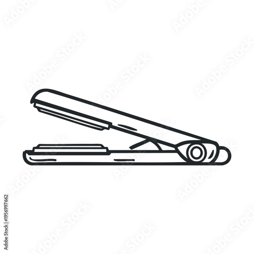 Hair straightener flat iron styling tool for beauty and personal care, depicted as a modern minimalist black outline vector illustration.