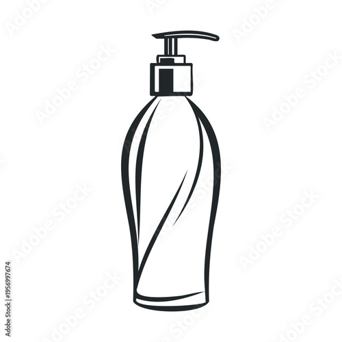 Sleek black and white pump bottle illustration features a modern design for liquid soap, lotion, or sanitizer, emphasizing hygiene and personal care products.