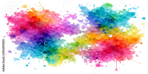 Vibrant abstract watercolor background featuring colorful ink splashes and artistic paint splatters on a grunge paper texture for a creative rainbow design backdrop