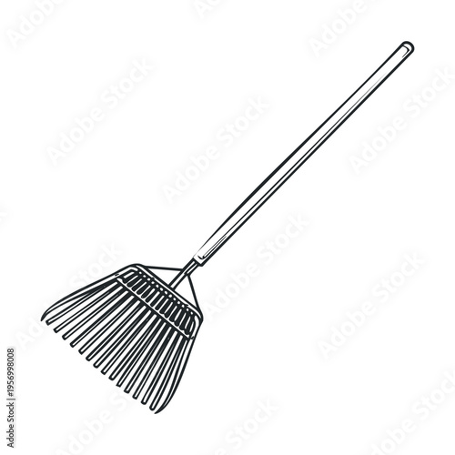 Leaf rake garden tool for collecting fallen leaves and debris in the yard, essential equipment for autumn cleanup and maintaining a tidy outdoor space.