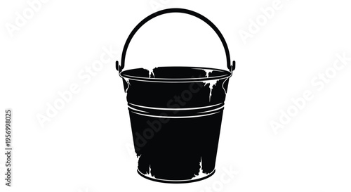 A black silhouette of a metal bucket with a handle simple illustration silhouette