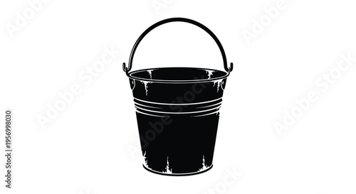 A black silhouette of a metal bucket with a handle and ribbed design