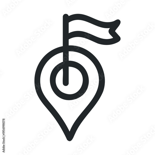 Map pin with flag icon representing a specific destination or important goal on a journey, perfect for navigation and achievement concepts.