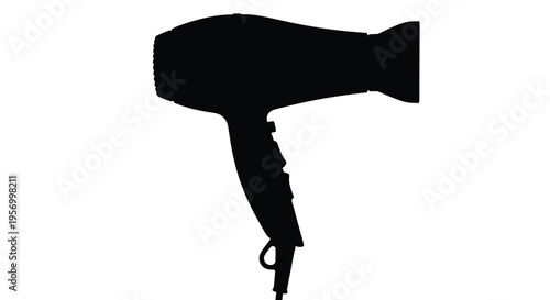 Black hair dryer isolated on a white background a stark silhouette