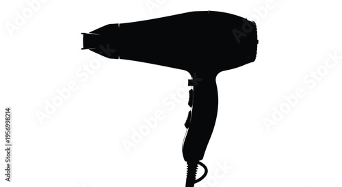 A black silhouette of a hair dryer against a white background silhouette