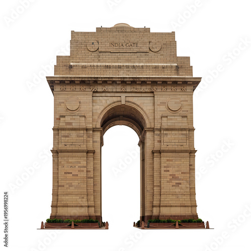 India Gate monument archway in New Delhi India  historic brown stone structure transparent background