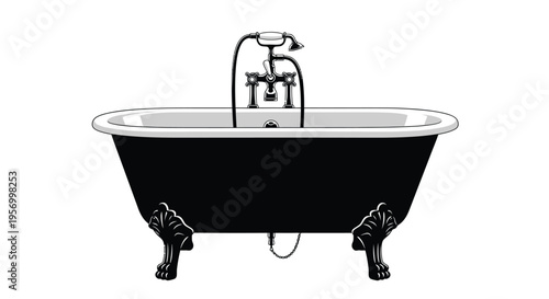 Classic clawfoot bathtub with vintage faucet a striking black silhouette