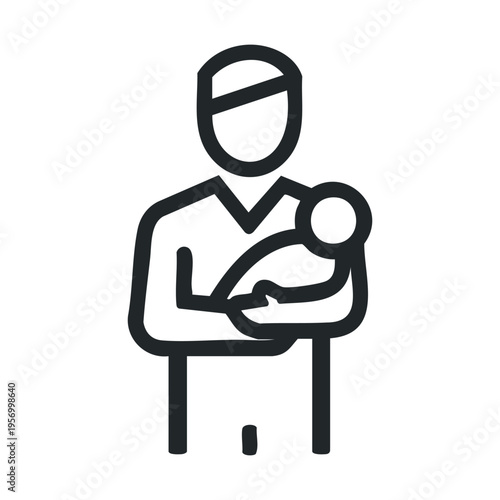 Person holding a baby icon illustration depicting the tender moment of parental love and care for a newborn infant, symbolizing family bonds and new life.