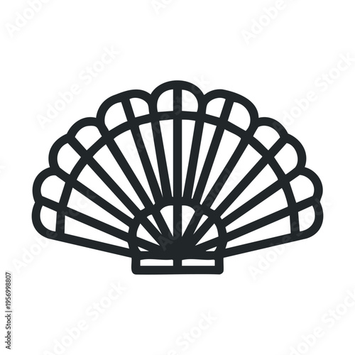 Scallop shell icon illustration representing marine life and seafood, often associated with beaches, oceans, and summer vacations.