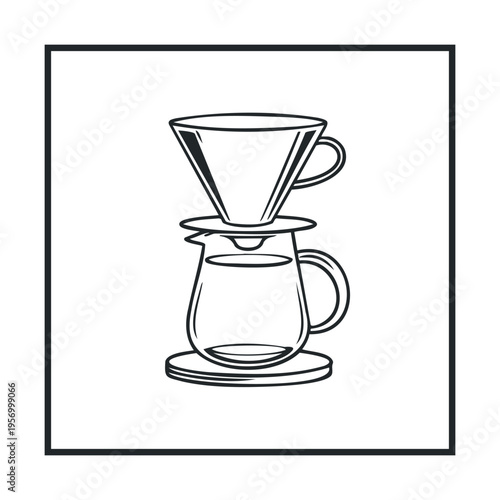 Pour-over coffee maker brewing device illustration depicting a dripper and server for manual coffee preparation, perfect for cafes and home brewing.