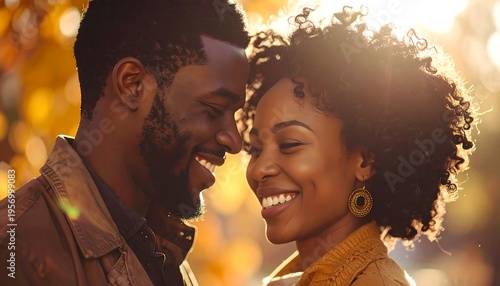 Happy Black Couple Enjoying a Romantic Moment Outdoors During Autumn.