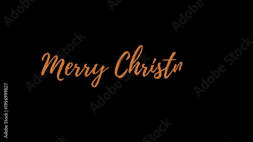 Merry Christmas Orange Handwritten Cursive Text Animation Elegant Calligraphy Holiday Motion Graphics Loop with Alpha Channel
