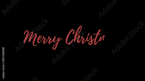 Merry Christmas Red Handwritten Cursive Text Animation Elegant Calligraphy Holiday Motion Graphics Loop with Alpha Channel