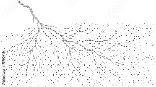 Abstract dotted network roots system spreading underground on light background, minimal organic data structure concept illustration