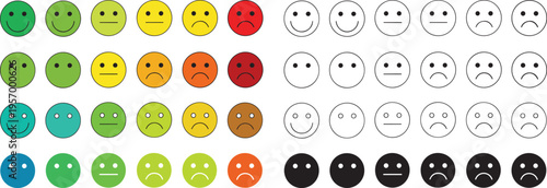 Color and black white smiley face emotion scale feedback