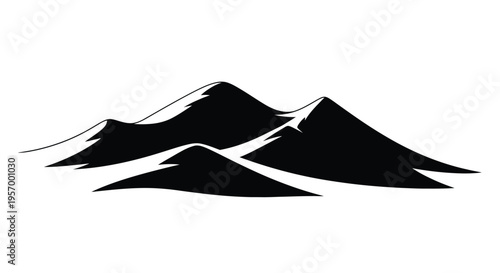 Minimalist mountain range graphic with bold black shapes silhouette