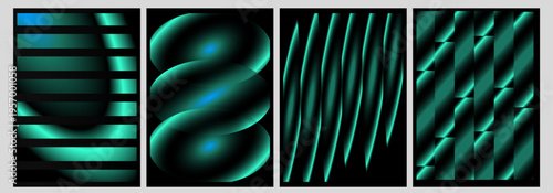 Abstract gradient pattern set with ethereal turquoise geometric shapes, perfect for digital art, posters, and graphic design