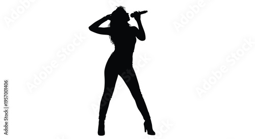Singer with a microphone performing on stage a dramatic silhouette