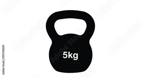 Black kettlebell with 5kg weight marking simple graphic silhouette