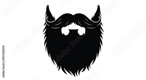 Dramatic black silhouette of a large styled beard and mustache