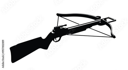 Black crossbow depicted in a striking minimalist silhouette