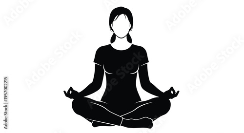 Woman meditating in lotus position a striking black silhouette