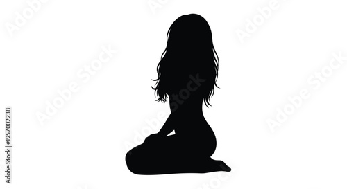 Woman with long hair kneeling in a dark minimalist silhouette