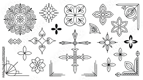 Collection of various ornate floral designs and patterns