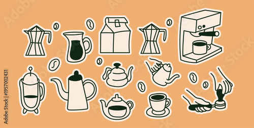 Professional Coffee Brewing Equipment and Barista Icons