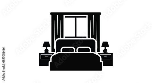 Black furniture set including a bed lamps and nightstands silhouette